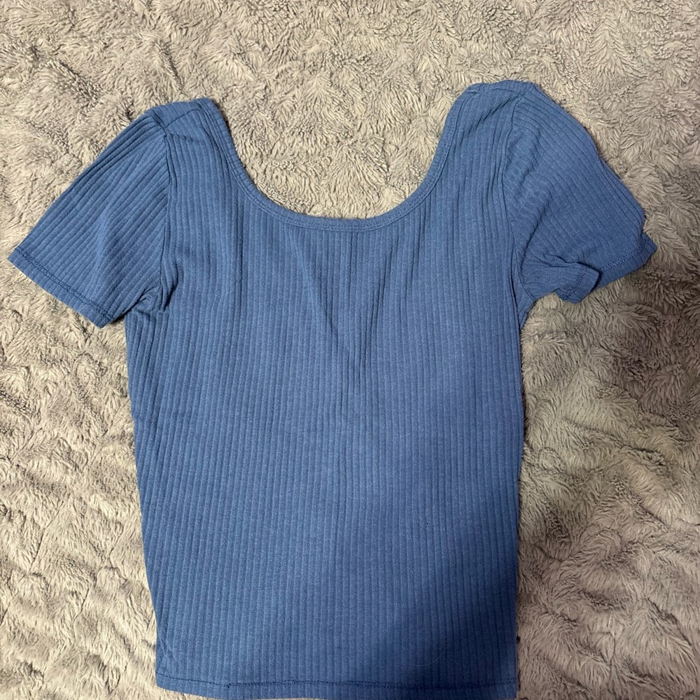 Blue Ribbed Women's Top